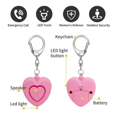 Self Defense 130-dB Heart Keychain Alarm